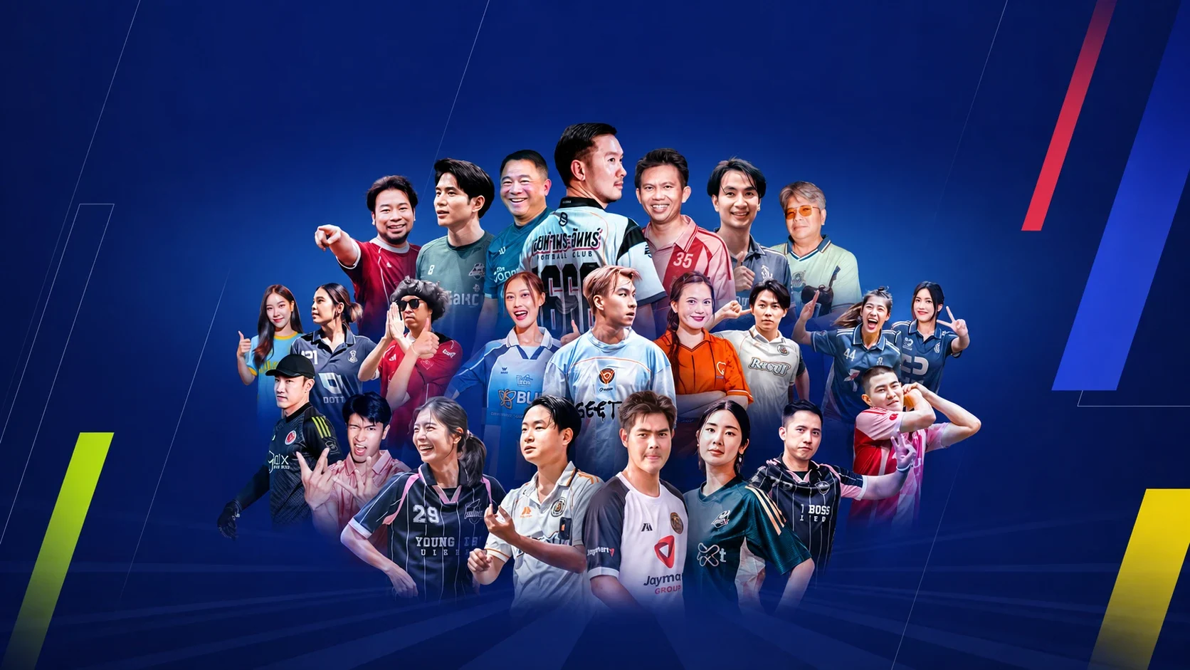 นักเตะและเจ้าของสโมสรของ CEO Super League ในชุดแข่งของแต่ละทีม